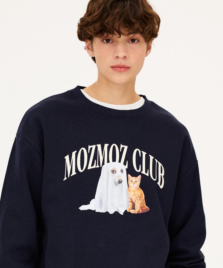 MOZMOZ Real Invisible Puppy Oversized Fleece-Lined Sweatshirt Navy