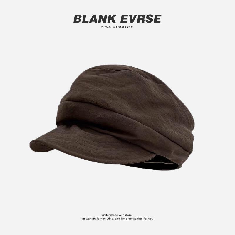 Японский нишевый ретро хлопково-льняной плиссированный облачный берет женское лицо кепка газетчика восьмиугольная шляпа художника M（56-58cm） коричневый