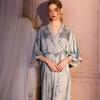 Isilke Pyjamas for Kvinner: Jacquard Sateng Yukata, Mellomlang Badekåpe for Vår, Sommer, Høst
