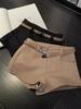 Khaki High Waist Elastic Shorts for Women - Summer Casual Hip-Wrap Design for Long-Leg Effect