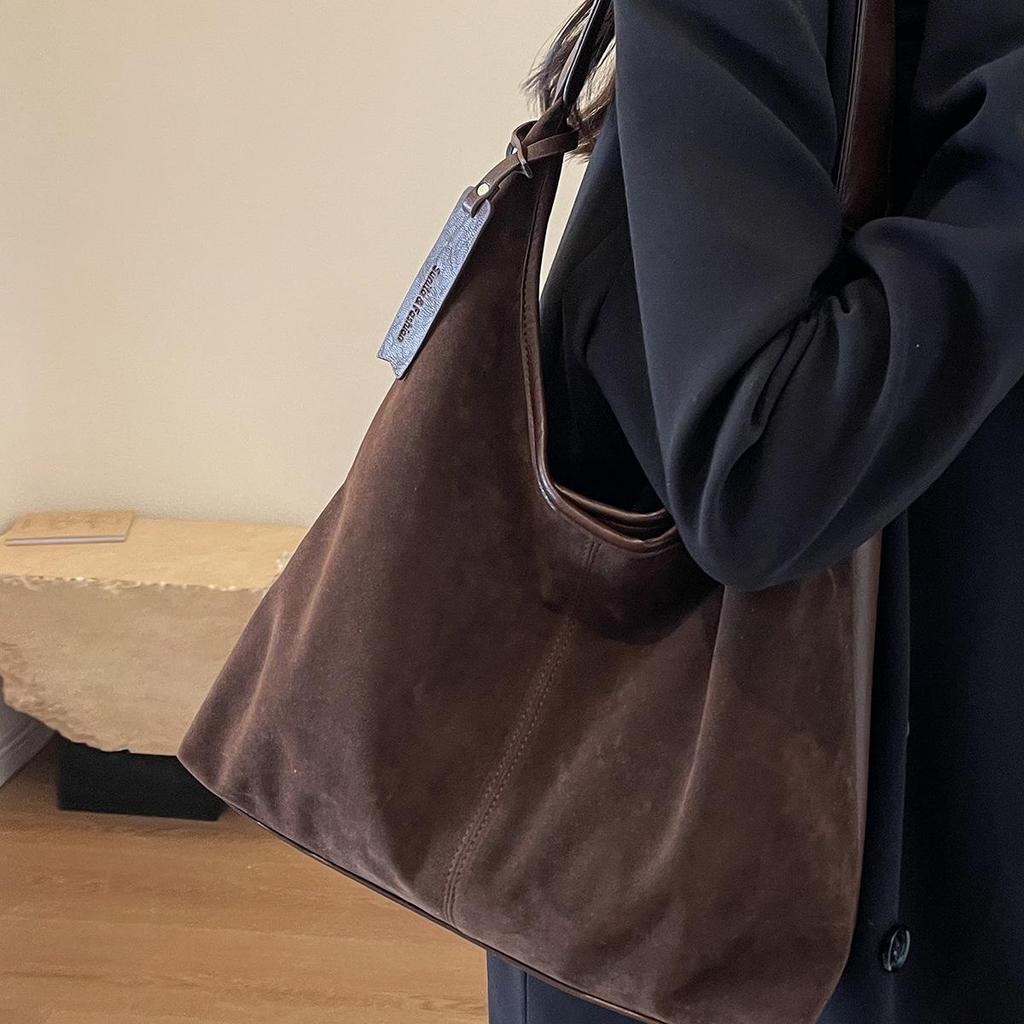 Sac Cabas d'Épaule Décontracté en Cuir Souple et Daim pour Femme - Grande Capacité, Sac Seau Automne/Hiver 2025