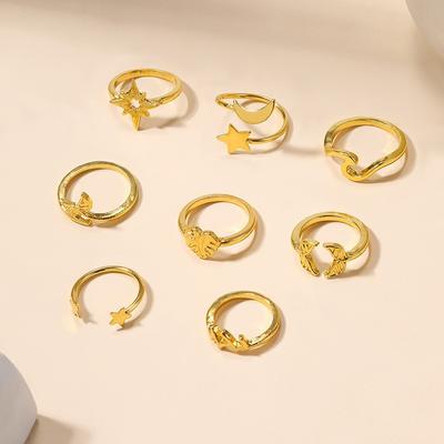 Accessories Exaggerated Alloy Fishtail Ring Pieces Personalized Stars Moon Ring Love Stacked Ring