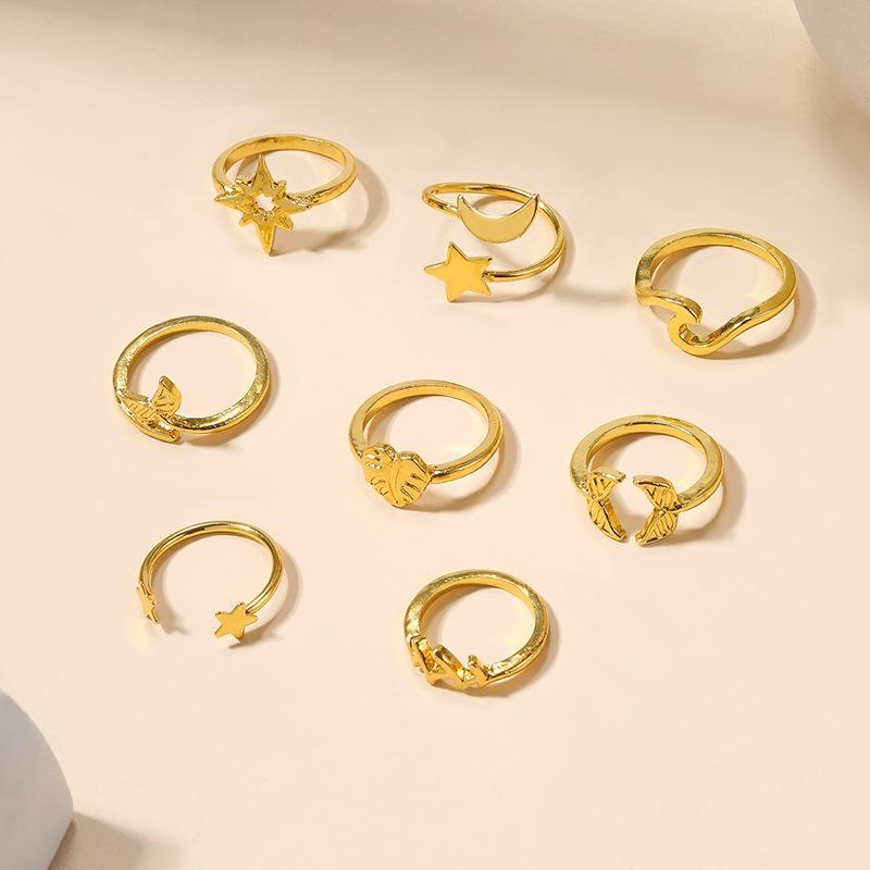 Accessories Exaggerated Alloy Fishtail Ring Pieces Personalized Stars Moon Ring Love Stacked Ring