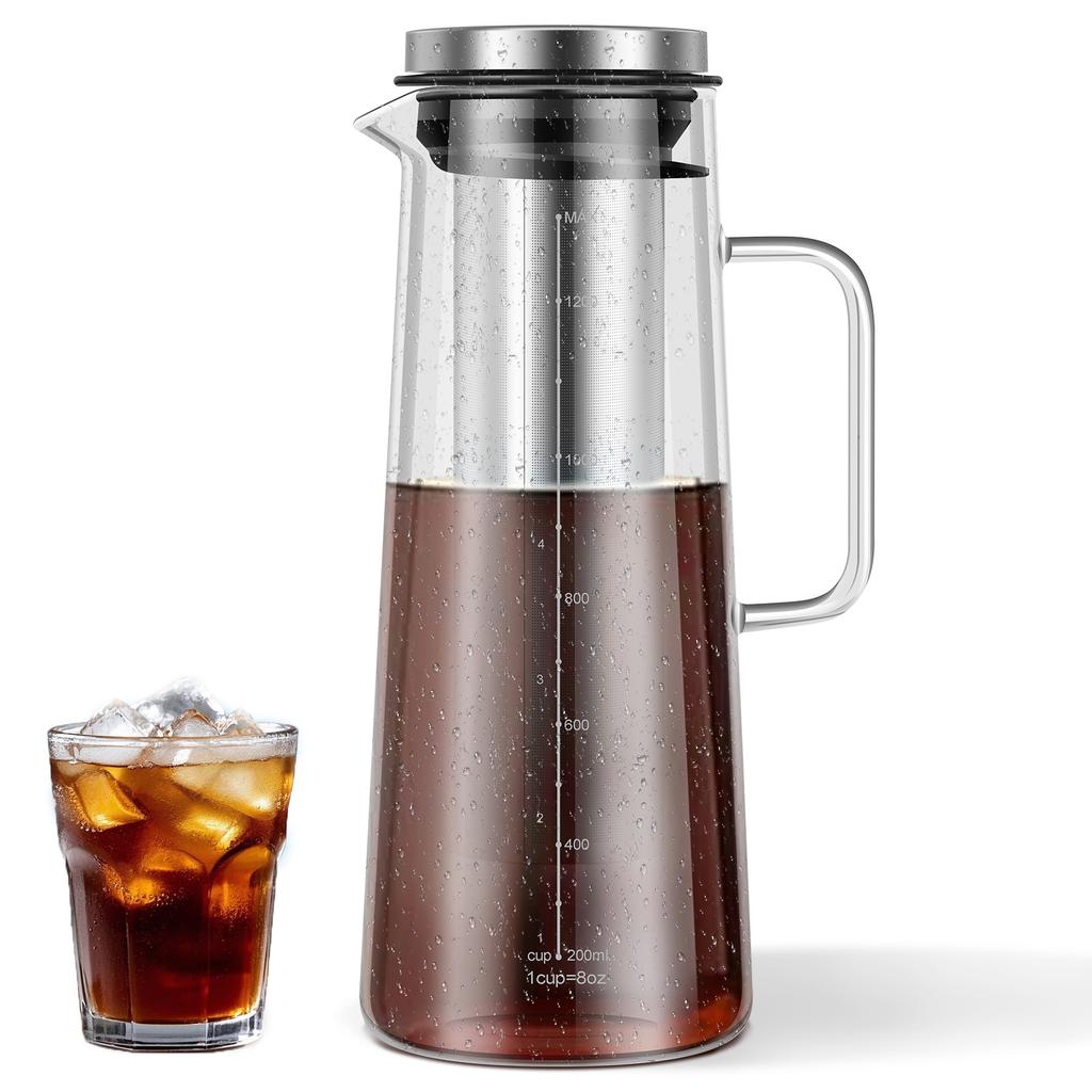 1,4L Läckagesäker Kallbryggd Kaffebryggare Karaff Tjockt Glas med Avtagbart Filter Hemkök Saftkanna Isad Te-bryggare