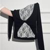 Korean Style Lace Patchwork Pleated Slim Fit Long Sleeve Top for Early Autumn 2025