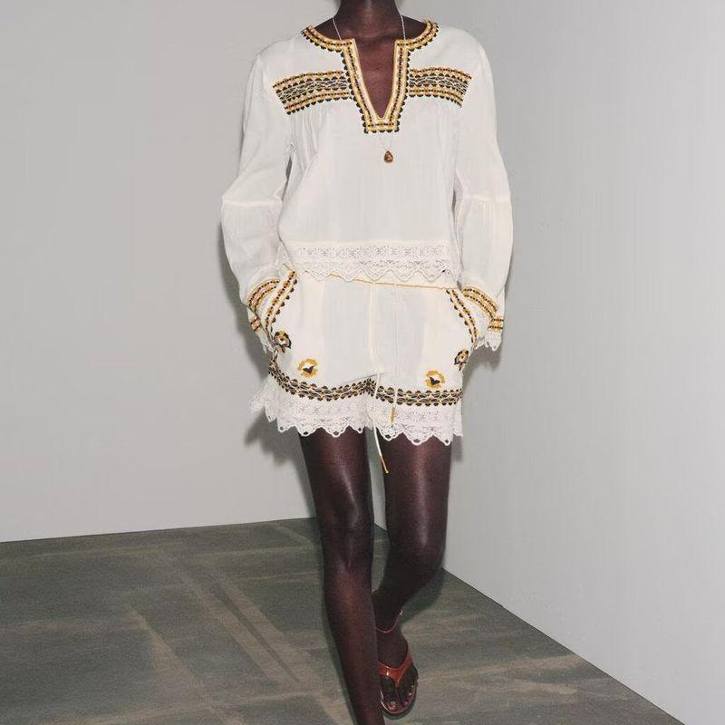 Za Autumn New Women Clothes 2025 Western Style Fashion Simple Embroidery Shirts Shorts 2903241 2903242