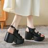 Roman Slope Heel Sandals for Women 2024 Summer New Hollow Thick  Open Toe Casual One Line Buckle High Shoes Sandalias Mujer 2024