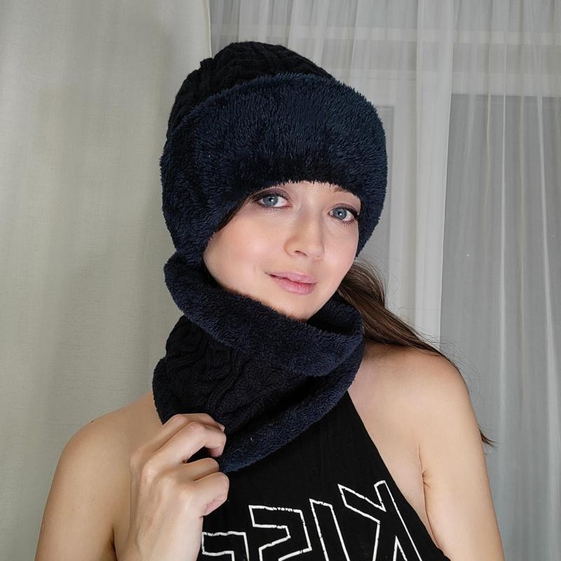 Unisex Plush Fleece Lined Winter Hat Thicken Warm Knitted Suit Set Soft Stretch Winter Hats For Men Women Leisure Beanie Cap