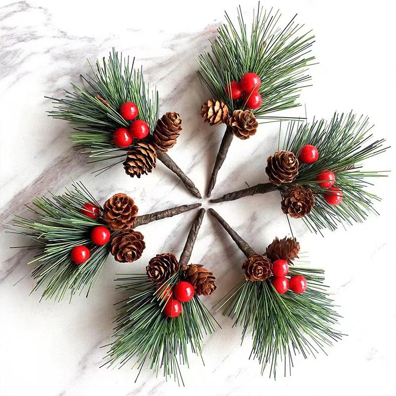 10PC Hanging Ornaments Christmas Decor Simulation Branches DIY Xmas Wreath Artificial Pine Cone Picks Holiday Decor Crafts