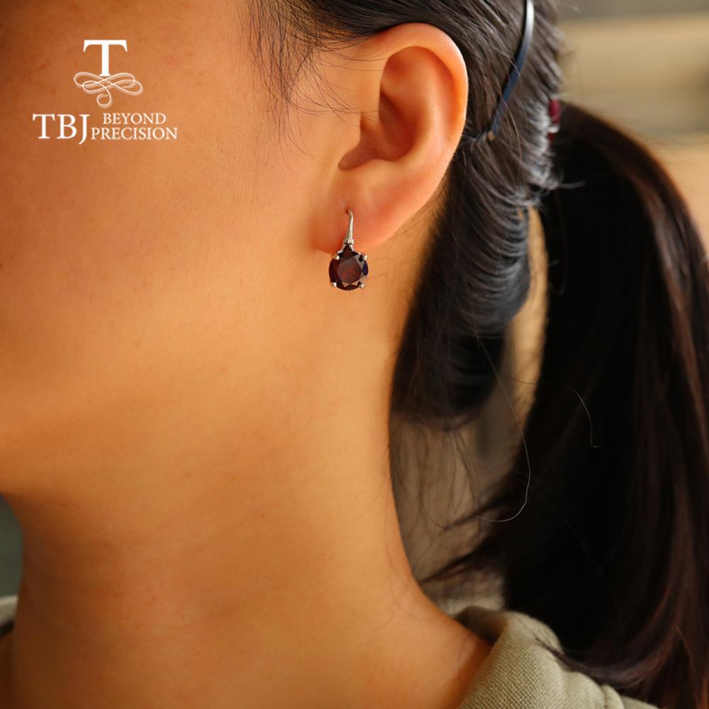 Set de bijuterii din argint cu piatră prețioasă granat roșu natural de 13 ct, rotund, 10 mm Cercei inel tăiat rotund, 10 mm, bijuterii fine pentru femei Purtare zilnică