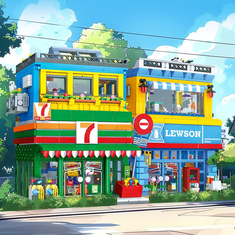 1263+PCS Street Scene Convenience Store MOC Building Blocks Small Particle DIY Model STEM Educational Toy Kids Birthday Gift
