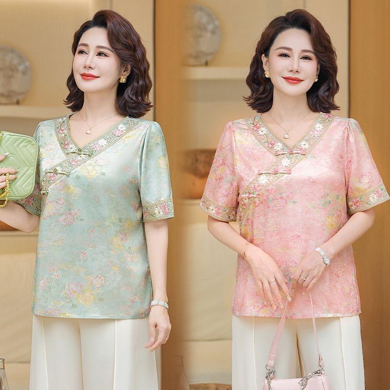 Mom's Summer Short-sleeved Internet Celebrity New Chinese Tops Middle-aged and Elderly