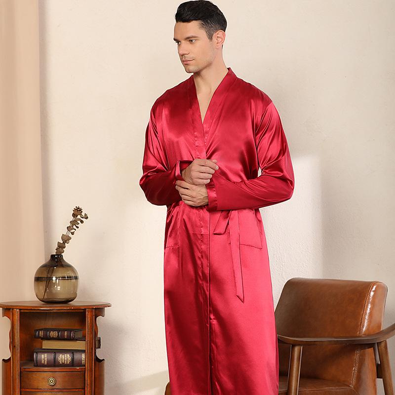 Men's Plus Size Glossy Kimono Robe - Solid Color, Long Sleeve, Lightweight Cardigan for Spring/Autumn