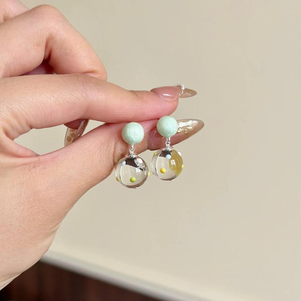 Colorful Forest Polka Dot Transparent Bead Earrings: Sweet, Cute, Girlish Fashionable Studs with Unique Niche Design