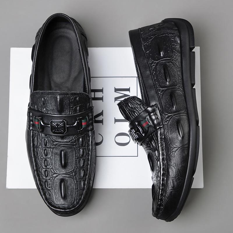 Men's Casual Embossed Leather Moccasins - Genuine Soft Slip-On Shoes