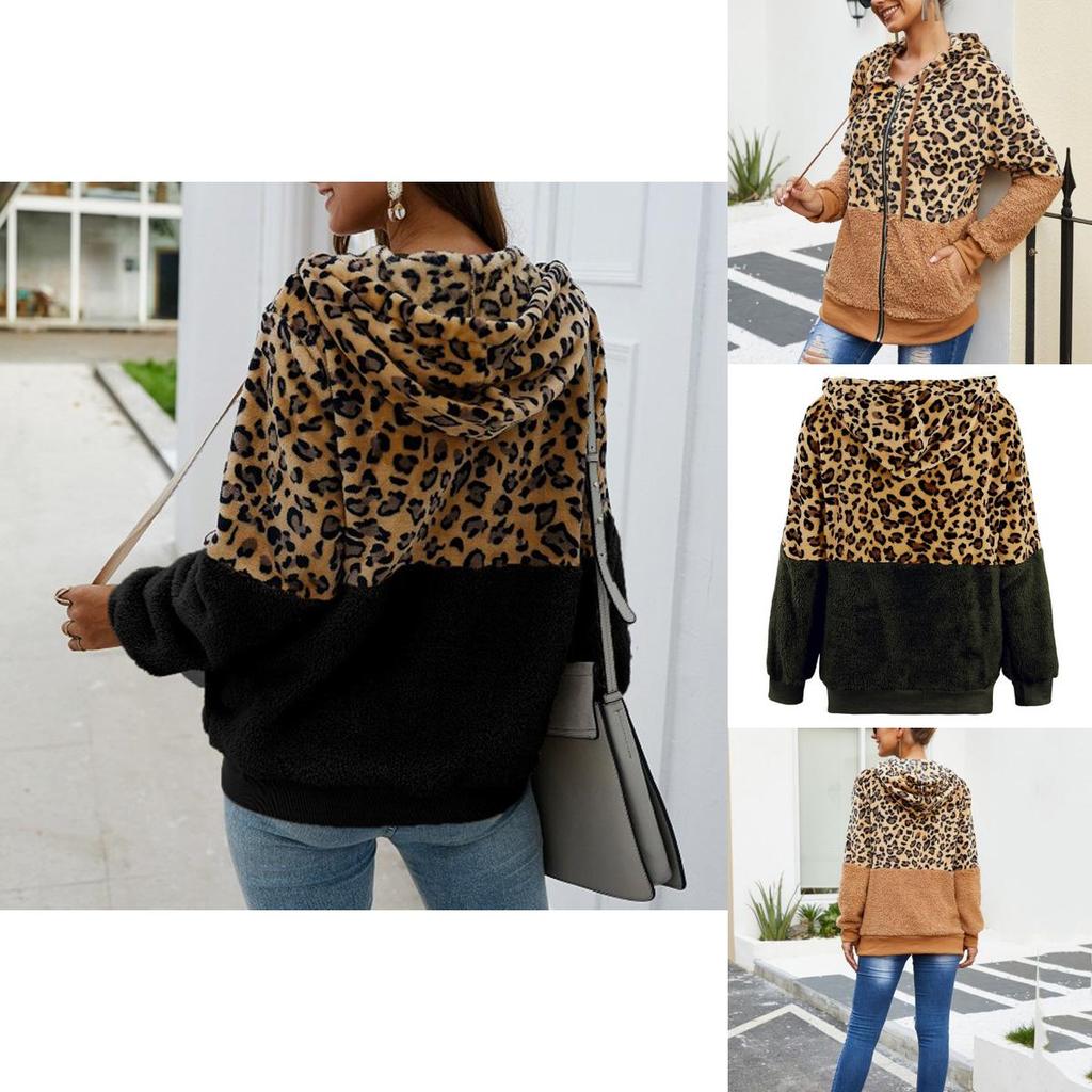 Stylish Women Bear Hooded Jackets With Cozy Fleece And Trendy Leopard Print Design