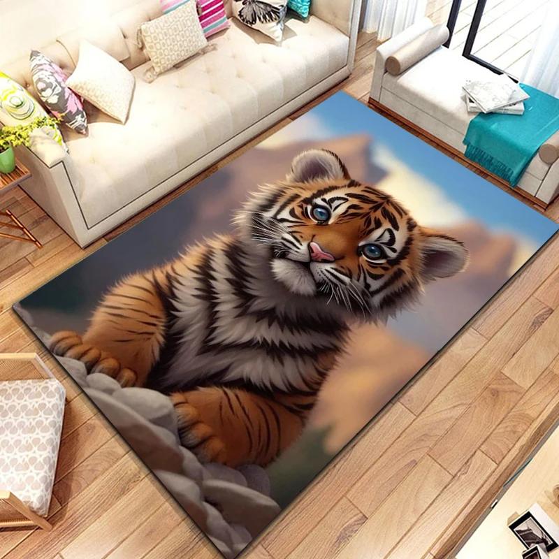 Cute Little Tiger Pattern Rug Wild Animal Carpet for Living Room Bathroom Mat Creative Doormat for Bedroom Home Decor Floor Mat