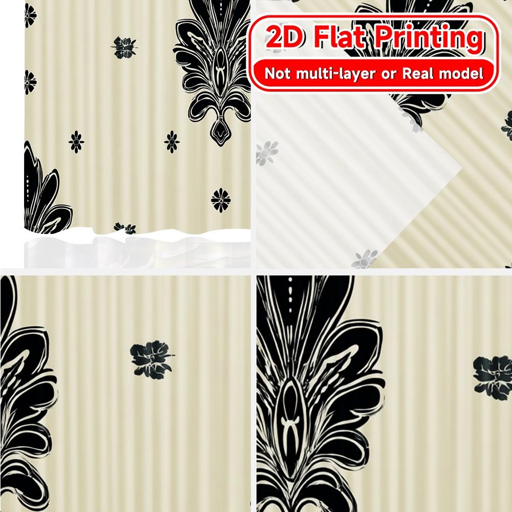 Set Of 2 Elegant Flat Printing Curtains Without Rod Black Floral Design Modern Fashionable Curtainments During Women Is Day Curtain Made Polyester