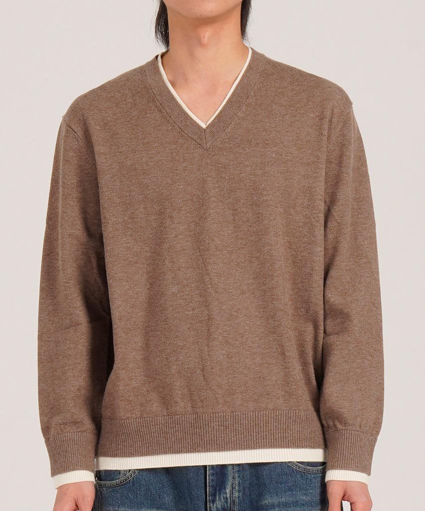 Beoteunseoul Wool Blend Layered V-Neck Knit (Brown)