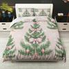 3pcs Festive Christmas Tree & Snowflake Duvet Cover Set - Pink Ribbon Design, Polyester, Zippered, Machine Washable