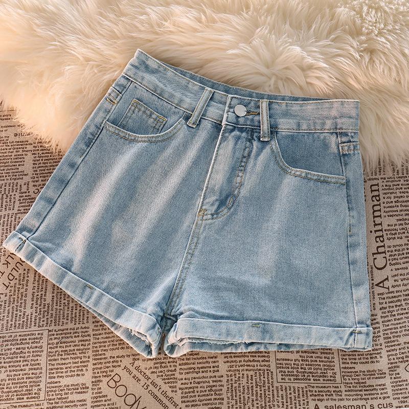 Casual Denim Shorts with Curly Edge Women's New Summer Thin High-waisted Denim