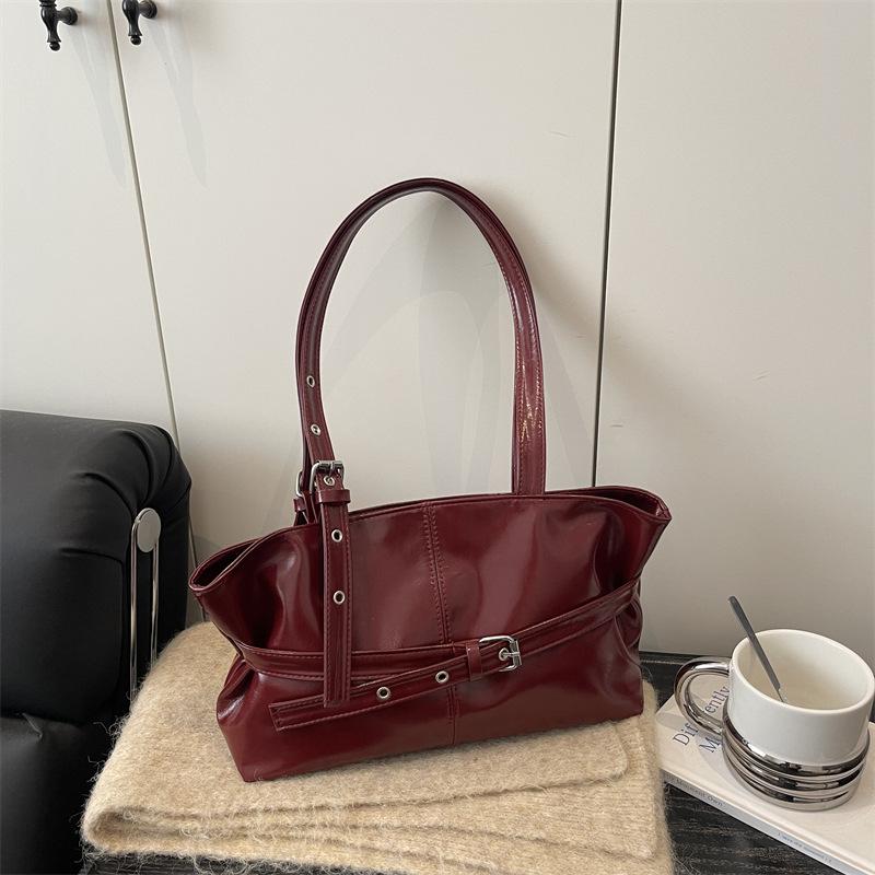 Faux Leather Tote Bag for Women, Minimalist Commute Shoulder Handbag, Spacious Office Work Purse KTB
