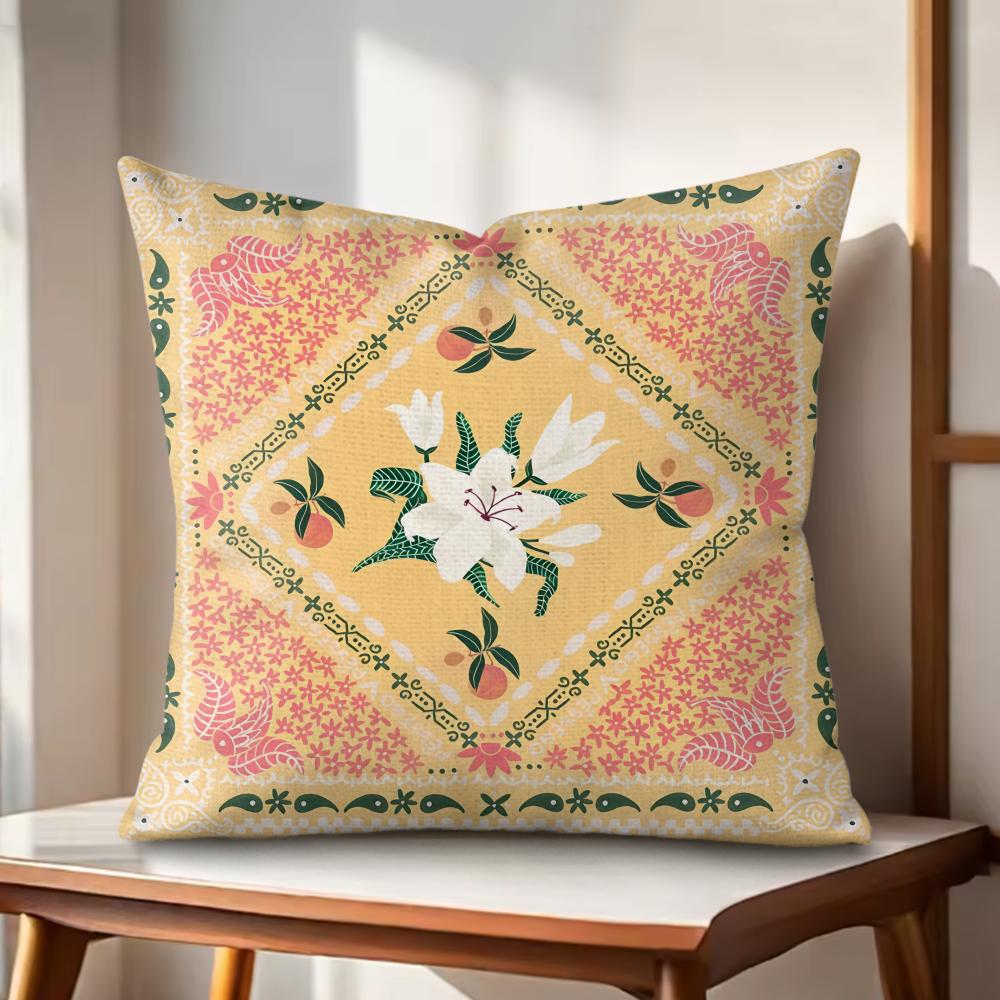Pink Retro Flowers Cushion Cover Natural Linen Organic Fabric DoubleSided Printing Couch Pillow Covers Home Decor