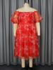 AOMEI Red Floral Off Shoulder Puff Sleeve Dress A Line Elegant Plus Size Ball Gowns Dresses for Ladies
