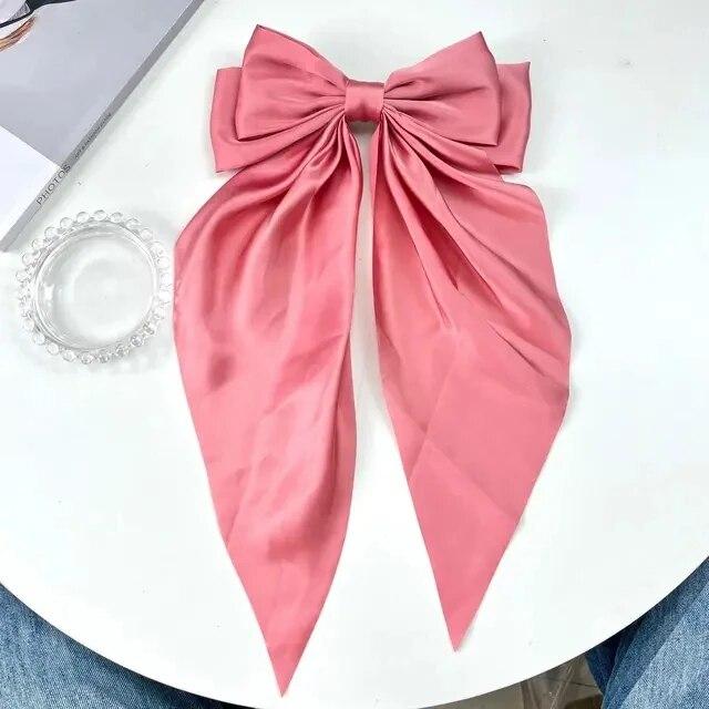 Chiffon Schleife Haarspange Damen Große Schleife Satin Haarnadel Haarspangen Mädchen Einfarbig Pferdeschwanz-Klammer Haarschmuck Kopfschmuck Geschenk