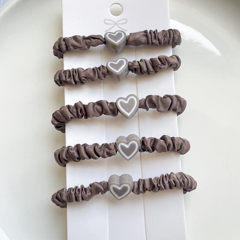 Korean Version Simple Heart Small Intestine Circle Milk Tea Color Hair Tie 2024 New High Elasticity Hair Accessory Hair Rope