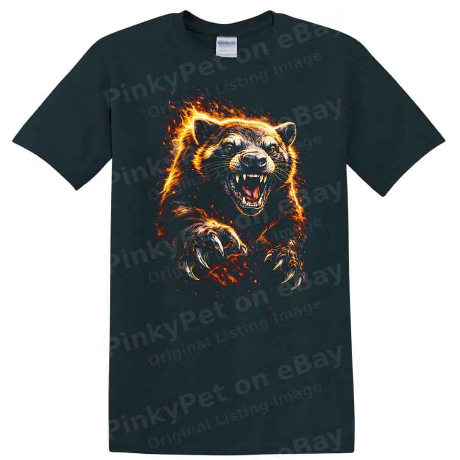 Fiery Bear T Shirt Wild Animal Graphic Art Inferno Design Tee