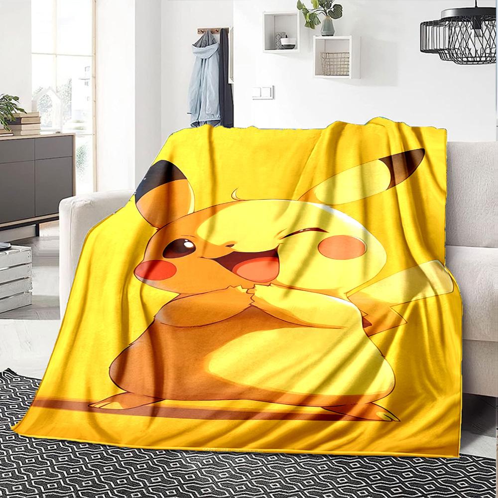 1ks Žlutá deka Pikachu Lehká flanelová přehoz na pohovku postel Cestování Kempování Obývací pokoj Kancelář Pohovka Křeslo