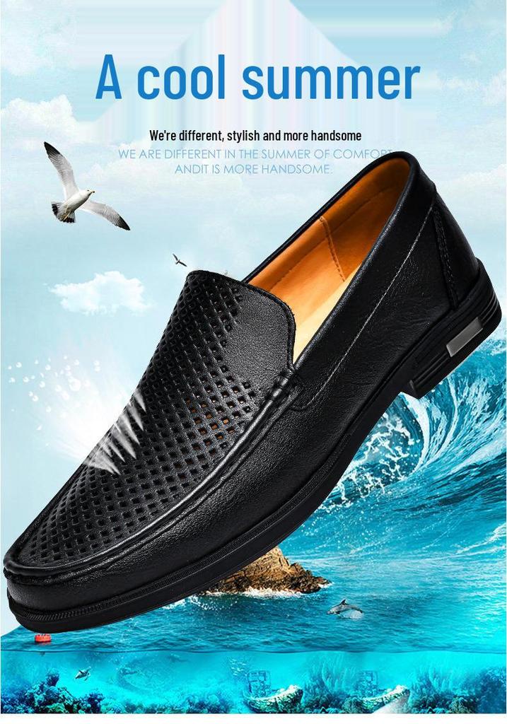 Men's Plus Size Summer Cowhide Casual Loafers - Slip-On Leather Driving Shoes