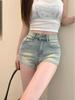 Women's High Waist Light Blue Denim Shorts - Slimming & Versatile Hot Pants