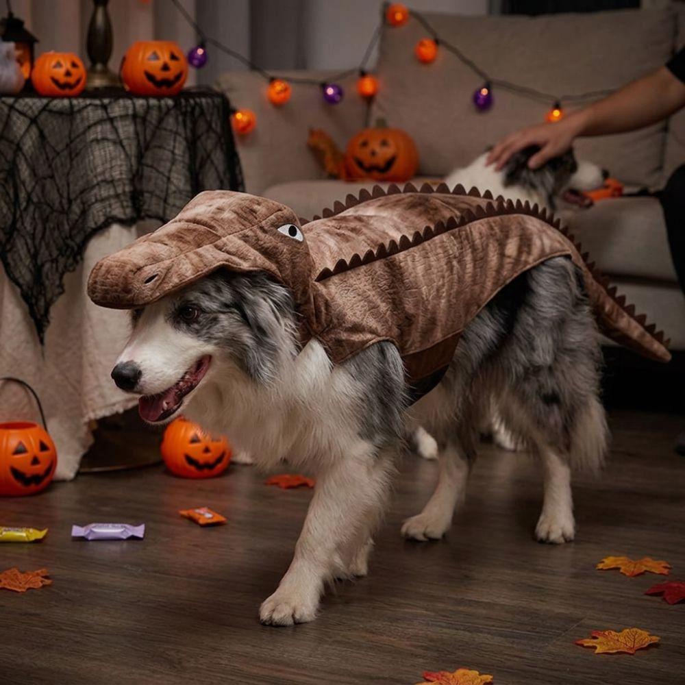 Soft Skin-Friendly Halloween Pet Crocodile Costume Plush Dog Crocodile Suit Birthday Celebration