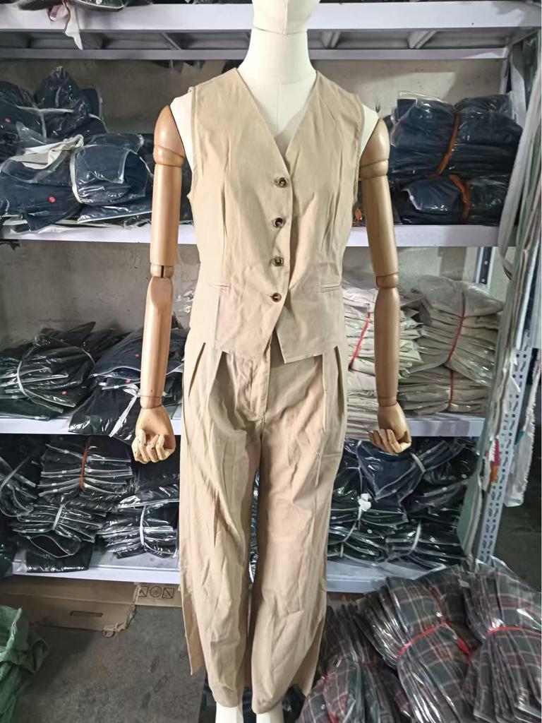 2024 Europejska i Amerykańska Moda Damska Bezrękawnik i Spodnie Casual z Niskim Stanem Zestaw na Wiosnę/Lato