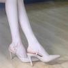 Nude pointed high heels women's 2025 spring and summer new thin heel buckle bag head sandals professional versatile single shoes