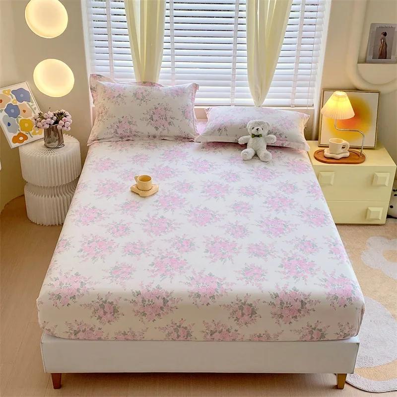 Soft Bedsheet Printed Fitted Sheet 100% Cotton Bed Cover Single/Queen Size Bed Linen Protetor De Colchão (No Pillowcase
