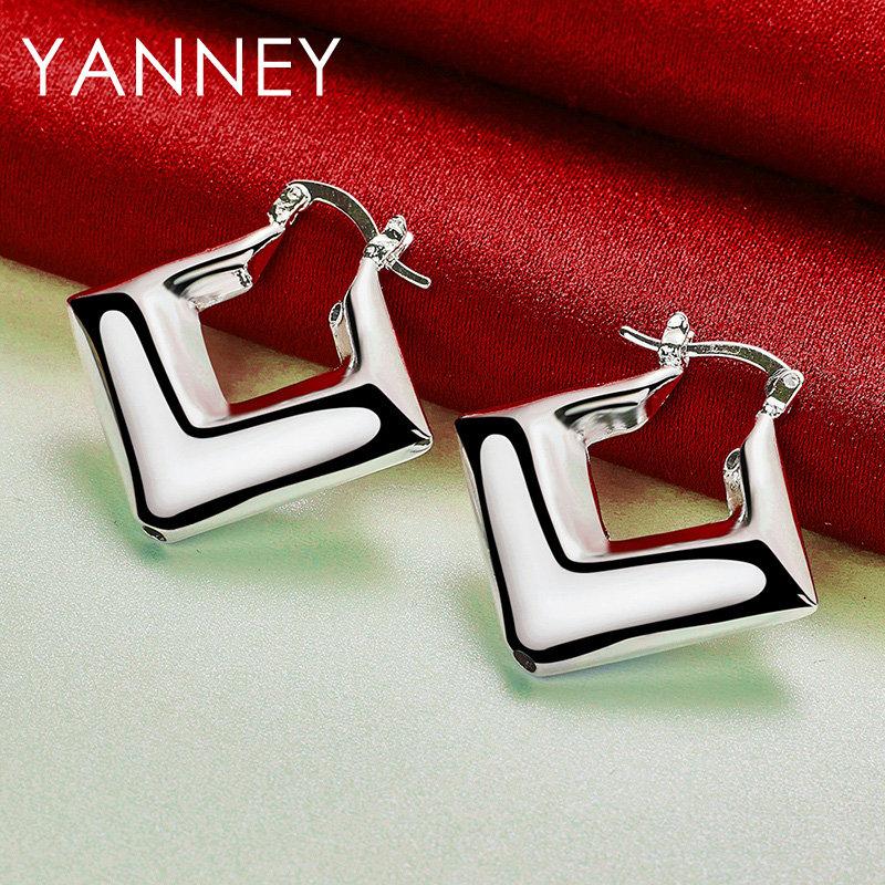 30MM 925 Sterling Silver Glossy Square Hoop Earrings for Women Fashion Charm Wedding Engagement Party Gift Jewelry Accessories