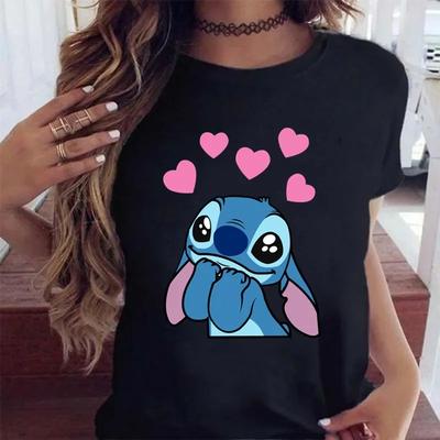 Summer Disney T Shirt Women Tops Cartoon Hearts Graphic Print Tees Cute Disney Anime Tshirt