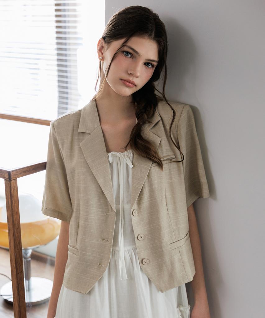Hyfve Summer Linen Blend Crop Short Sleeve Jacket