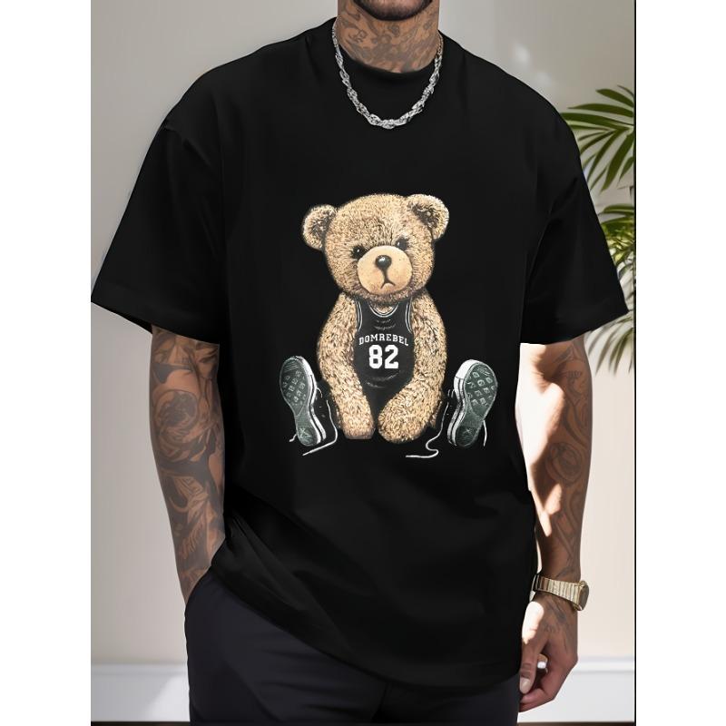 Herren Sommer Mode Lustiger Basketball Bär Druck Bequemes Atmungsaktives Rundhals T-Shirt Outdoor Lässiges Oberteil