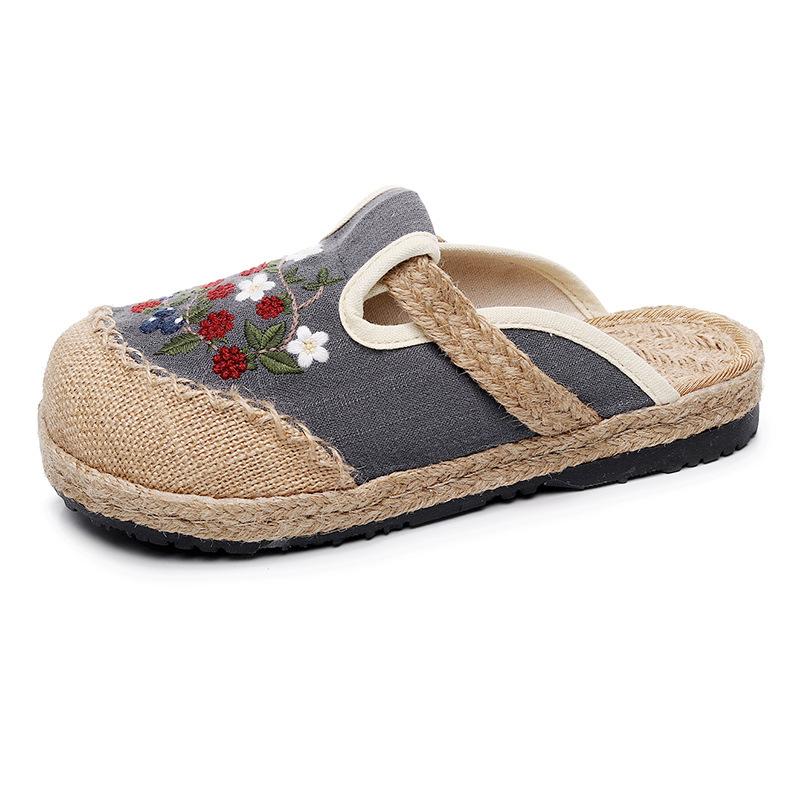 

5032 женская обувь модная обувь интернет знаменитости этнический стиль вышитые туфли, неглубокий вырез горловины низкие тканевые туфли 40 серый