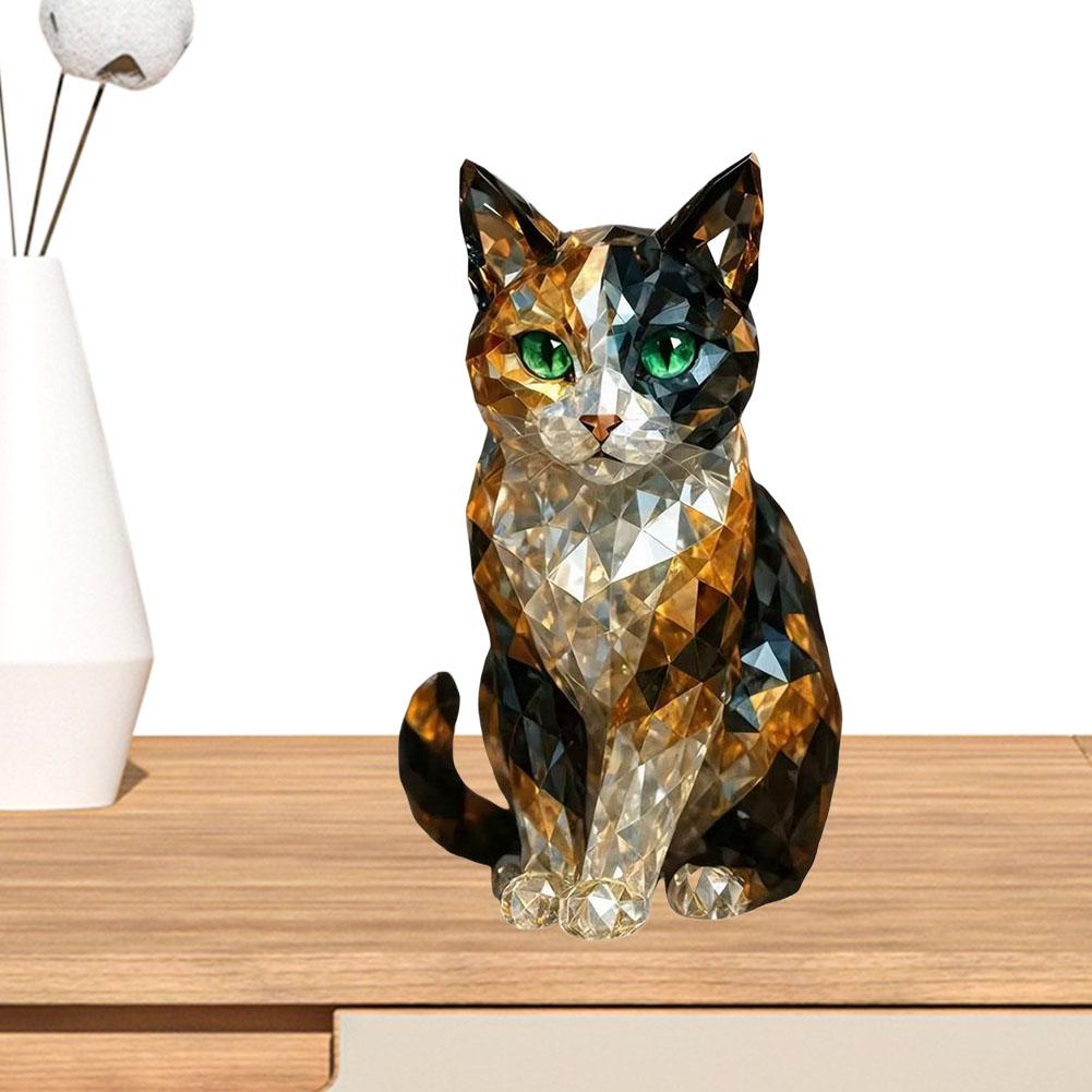 Creative Fake Crystal Cat/Dog Figurines Mini Collectible Art Clear Statue Resin Animal Artwork Sculpture for Home Office Decor