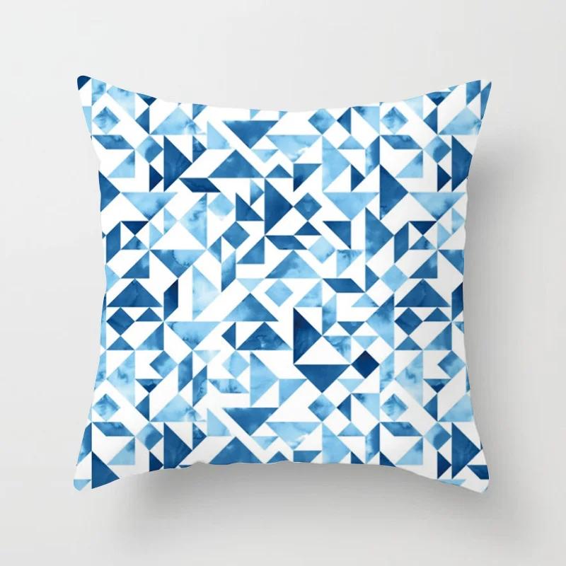 45x45cm Modern Geometric Cushion Cover Art Blue Marble Print Pillowcase Car Sofa Office Waist Throw  Home Decor