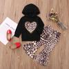 Newborn Infant Baby Girls Diamantes Heart Leopard Print Hoodie+Pants Set Outfit