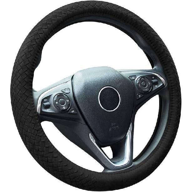 Suede Steering Wheel Cover With Upgraded Silicone Inner Ring, Anti Heat, Breathable, Anti-Slip, Leather Universal 14.5 To 15 Inch Steering Wheel