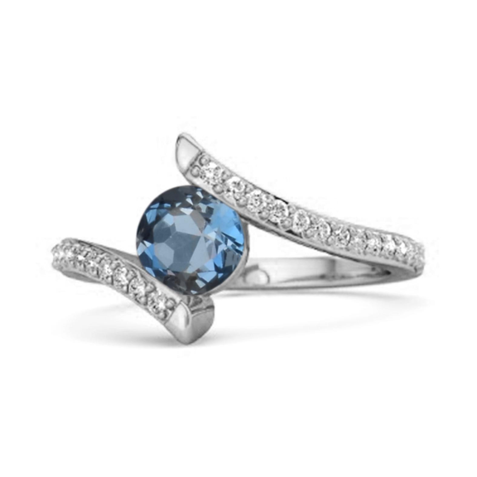 London Blue Topaz Contemporary Pave Bypass Ring - 925 Sterling Silver 7