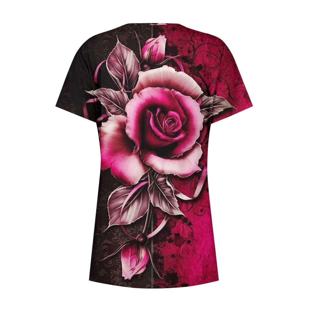 Shirts For Women Short Sleeve Tops Dressy Summer Casual Printed V-neck Irregular Hem Blouses Tees