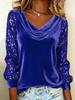2025 Velvet High Neck Sequin Patchwork Long Sleeve Women's Top
